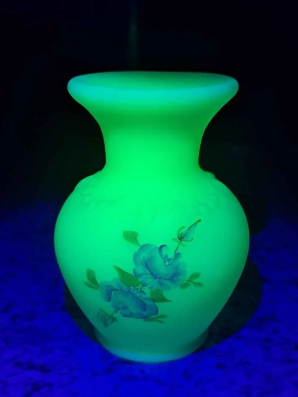Fenton Uranium Glass Floral Vase Signed By Artist
